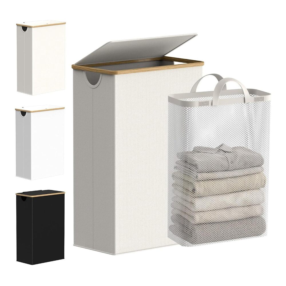 Slim Laundry Basket with Lid, Narrow Laundry Hamper with Removable Bag